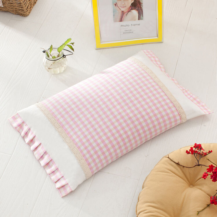 老粗布贵妃枕加大加宽荞麦壳填充保护颈椎睡眠好 浅红色格子 55*34cm