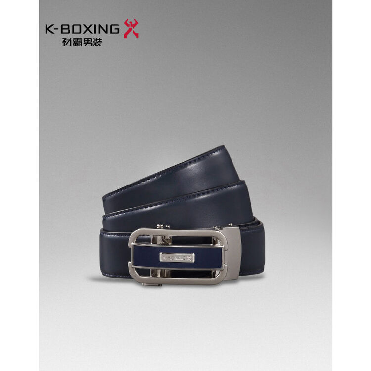劲霸k-boxing 合金扣头牛剖层移膜革腰带 深兰 均码