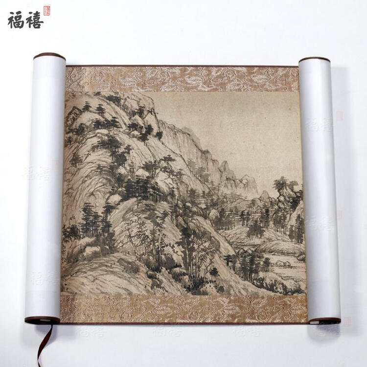 富春山居图国画山水画山水画装裱卷轴画横幅客厅书房画