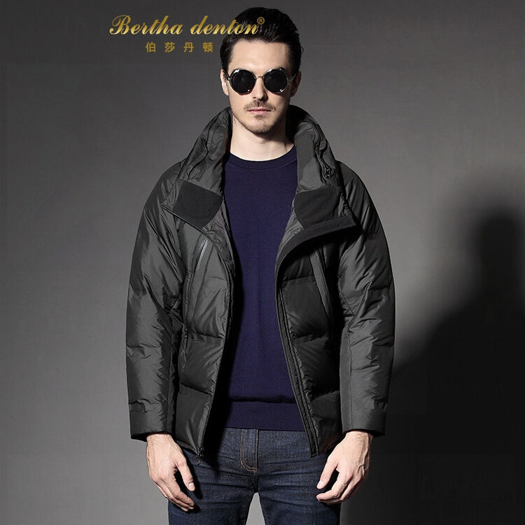 伯莎丹顿加厚男士羽绒服2017冬季新款短款连帽白鸭绒休闲男大衣时尚