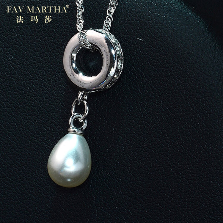 法玛莎925银贝珠仿钻项链时尚首饰一款两戴仿钻锁骨链项链女