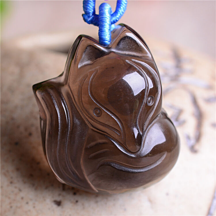 天然冰种黑曜石小狐狸挂件手机挂件