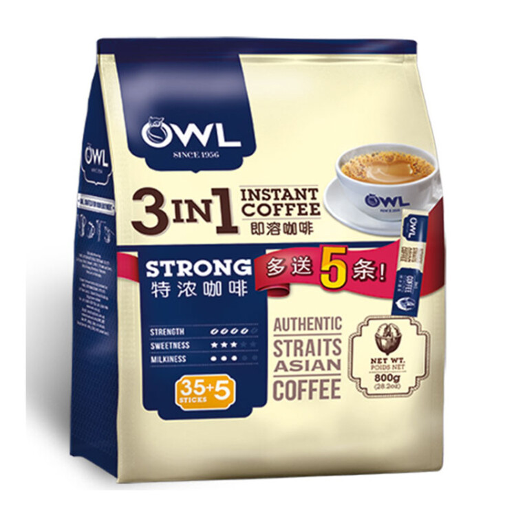 貓頭鷹（OWL）三合一特濃速溶咖啡粉500g（20g*25條)馬來西亞進口咖啡 沖調飲品 菜管家商品