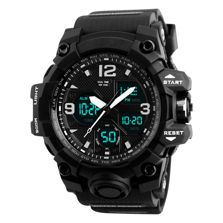 智力快车 g1手表男士户外运动手表儿童手表学生夜光双显电子表 黑色