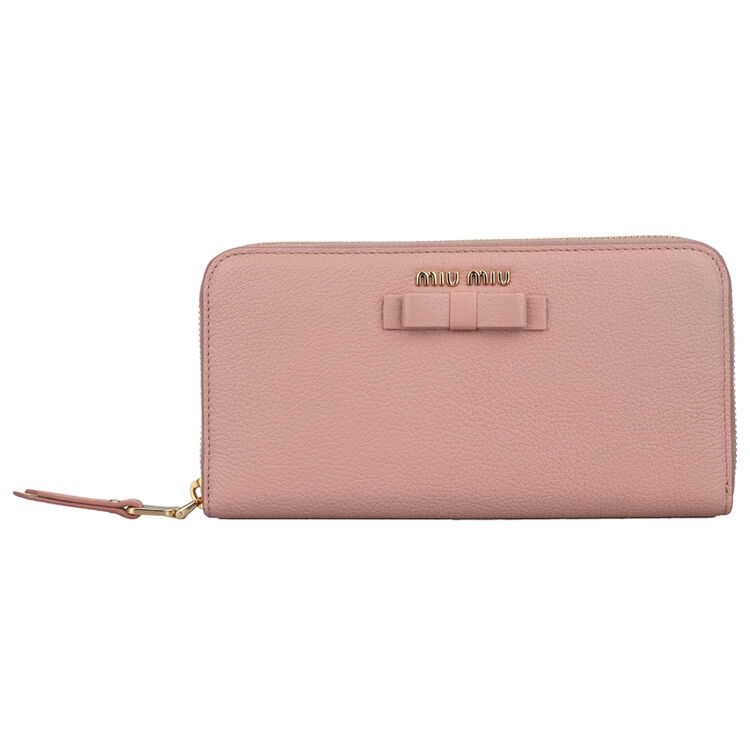 miumiu 缪缪 女士粉色羊皮蝴蝶结装饰长款拉链钱包 5ml506 3r7 f0615