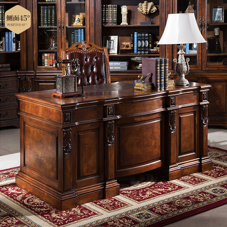 欧言 实木书桌 美式实木电脑桌 欧式大班台家用 老板桌 书房家具 实木