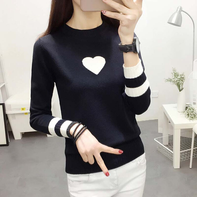 凯迪贝都秋冬韩版修身显瘦短款套头圆领毛衣女内搭紧身低领黑色打底