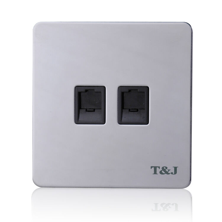 tj天基开关插座贵族系列金属面板插座二位8芯电脑插座带防雷保护