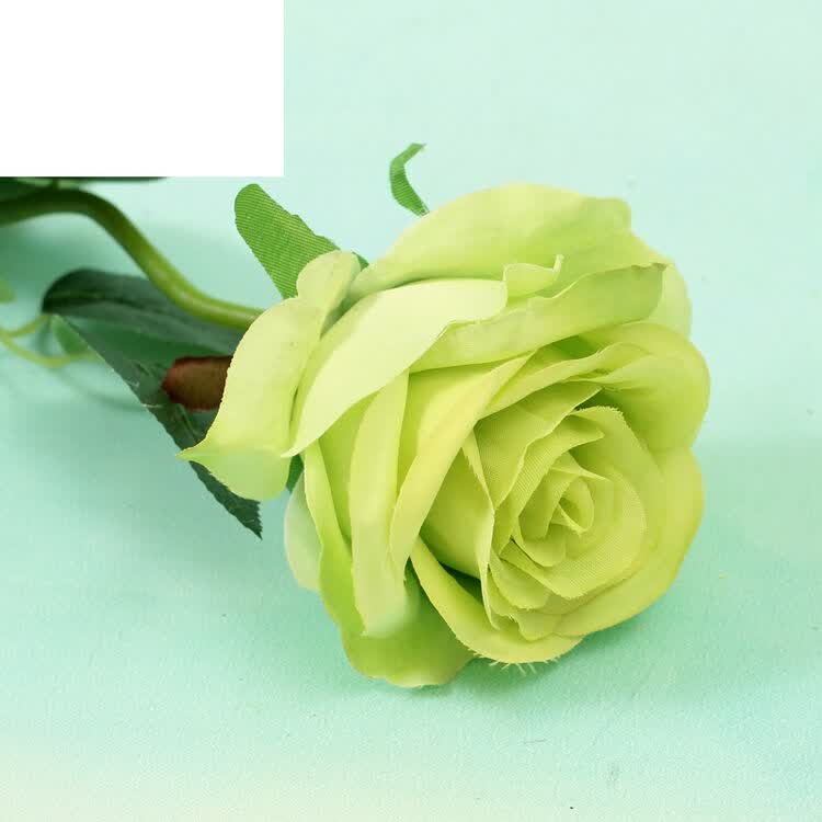 单支高仿真假花玫瑰花绢花婚庆客厅茶几装饰花束假花摆设花艺 绿色