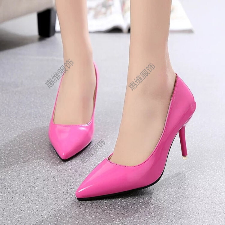 惠维八公分高跟鞋女细跟裸粉色8厘米浅口尖头显瘦工作鞋皮鞋ol四季单