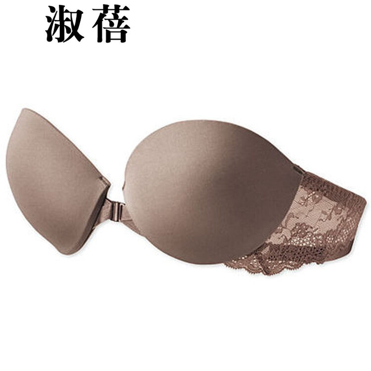 淑蓓无肩带内衣隐形文胸美背蕾丝交叉前扣透气防滑薄款夏 灰色 xs(a70