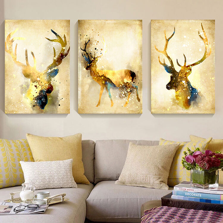 北欧风麋鹿装饰画墙画客厅挂画玄关沙发背景墙壁画餐厅卧室三联画