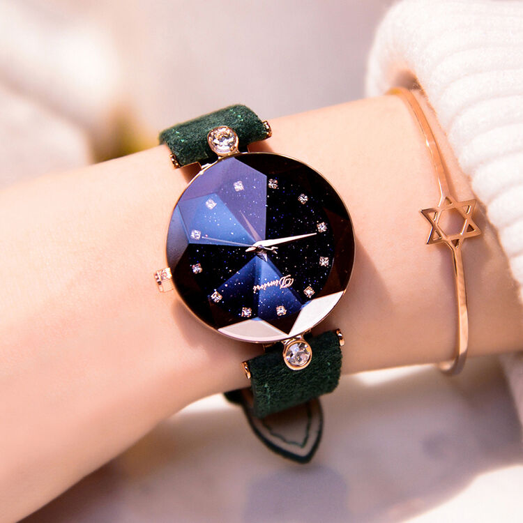歌迪2018新款时尚星空女生手表 欧式潮流镶钻石英女士手表 摩登绿