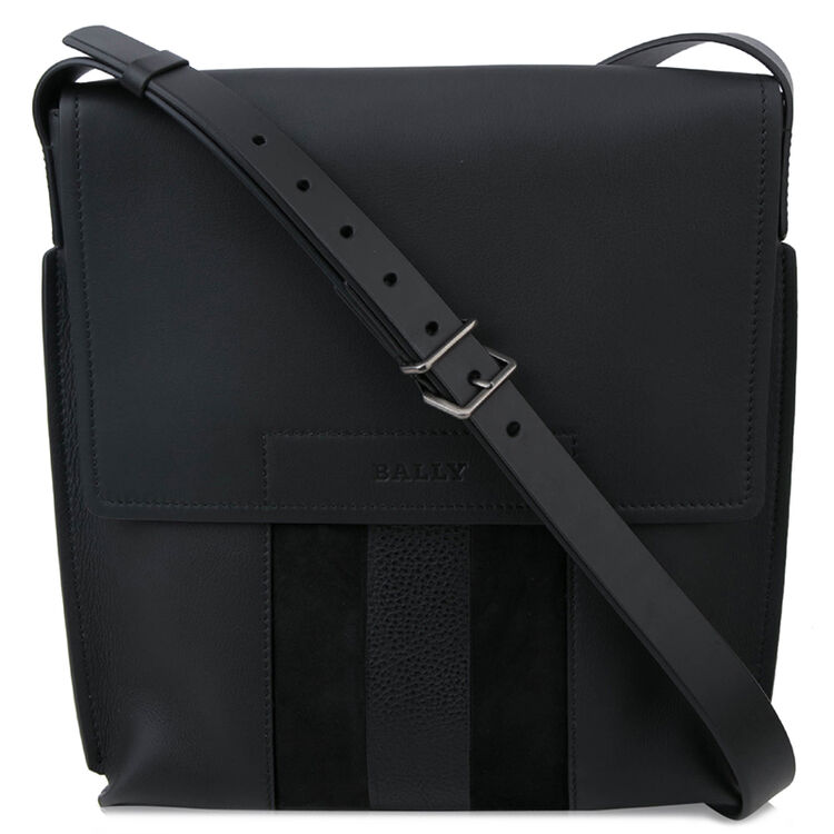bally巴利男包 条纹拼色牛皮男士斜挎包 boivin 黑色