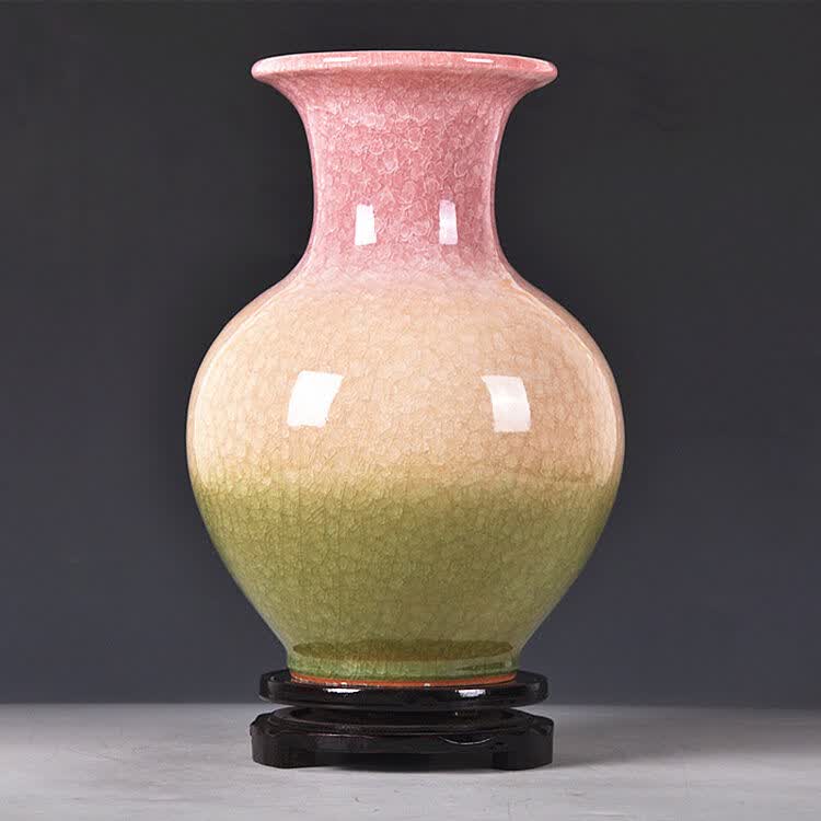 尊瓷景德镇陶瓷器三色釉花瓶客厅新古典装饰家居摆件工艺品 狮子口瓶