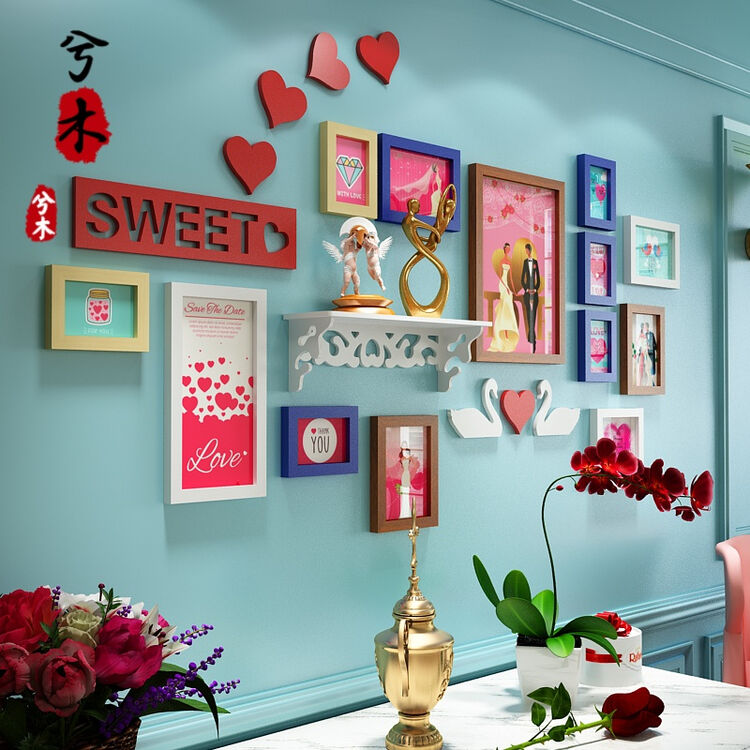 ximu简约现代环保照片墙婚房创意装饰相框墙欧式浪漫婚庆相片墙 a款胡