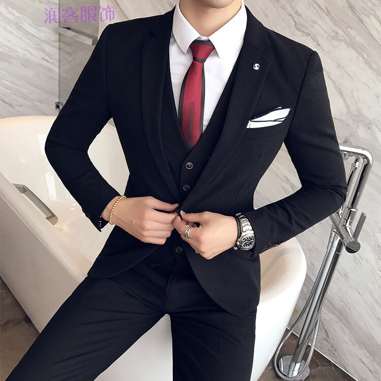 西服套装男士三件套修身型职业商务正装伴郎西装新郎结婚礼服外套