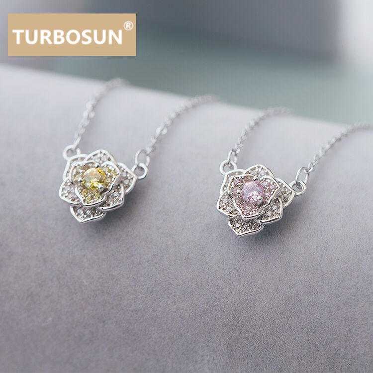 turbosun银项链女银锁骨链花朵韩版小清新银饰品精致简约饰品生日礼物