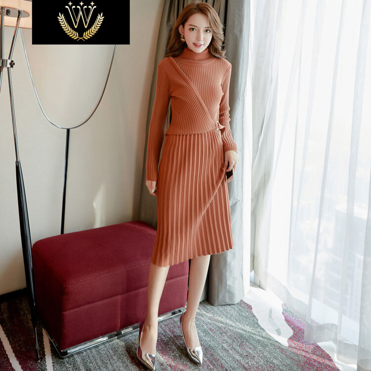 meeryco时尚品牌韩版高领h型裙子女中裙2018春季新款名媛高领连衣裙女