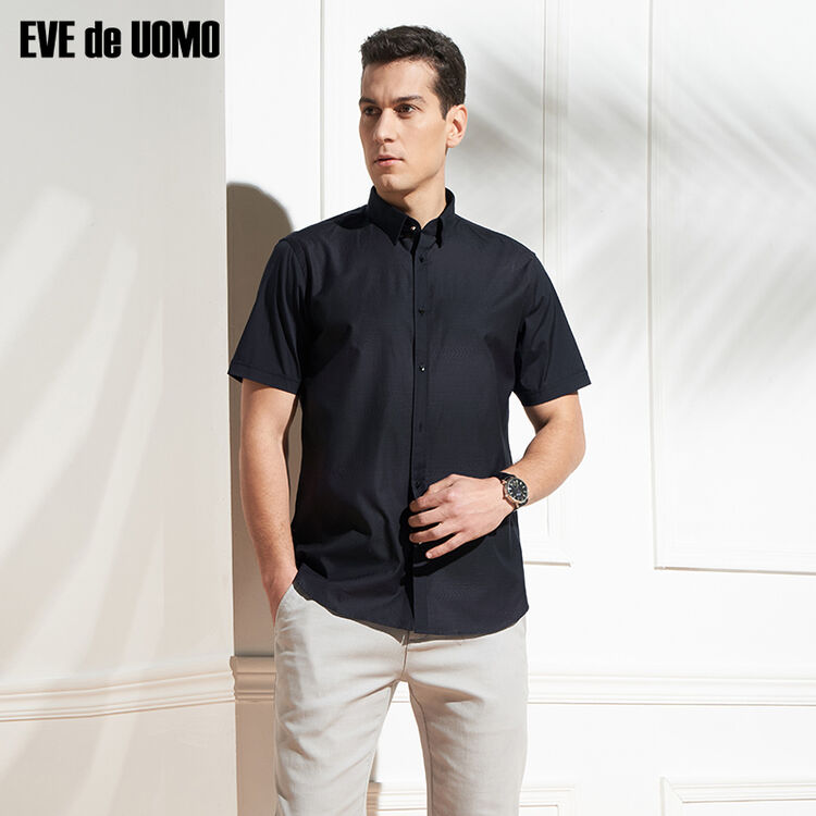 男装 2018新品商务休闲翻领纯棉短袖衬衫施华洛世奇水晶扣男ed650110