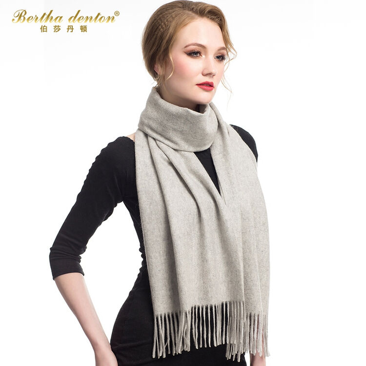 伯莎丹顿粉色羊绒围巾女披肩冬季两用加厚保暖冬天加长长款中国红围脖