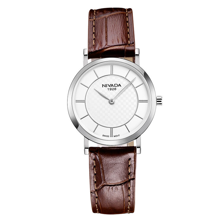 尼维达(nivada)优雅时尚蓝宝石玻璃镜面皮带表带石英情侣手表lq8047