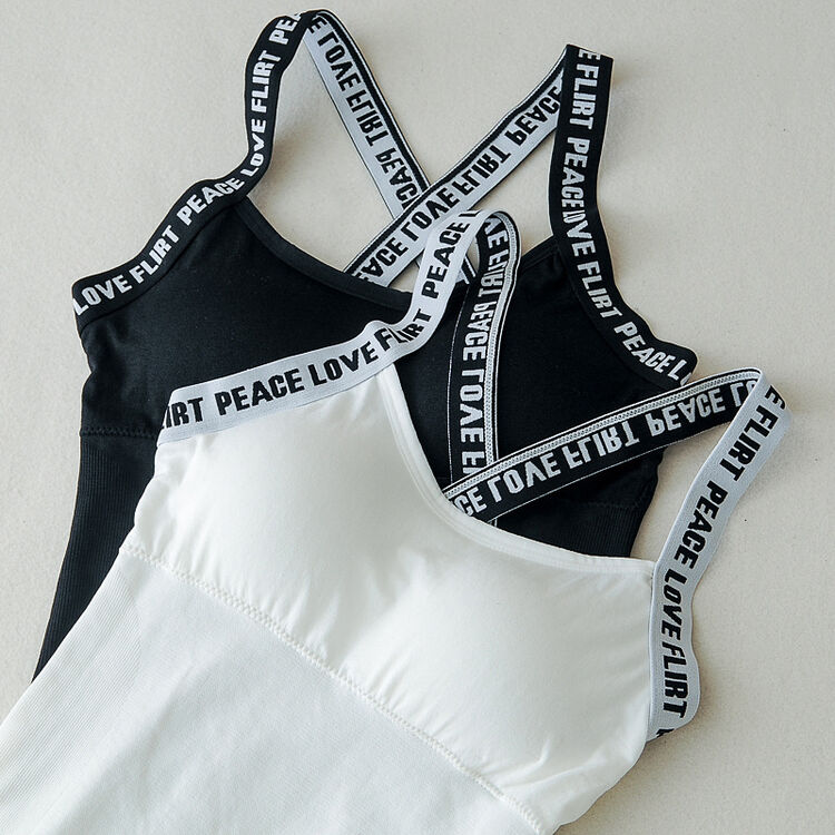 幕依格子【免邮】2017春装新款韩版字母肩带无钢圈带胸垫休闲打底吊带