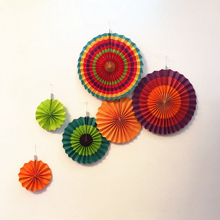 婚庆婚房生日派对店铺橱窗布置折纸扇 学校幼儿园开学装饰纸扇花 七彩