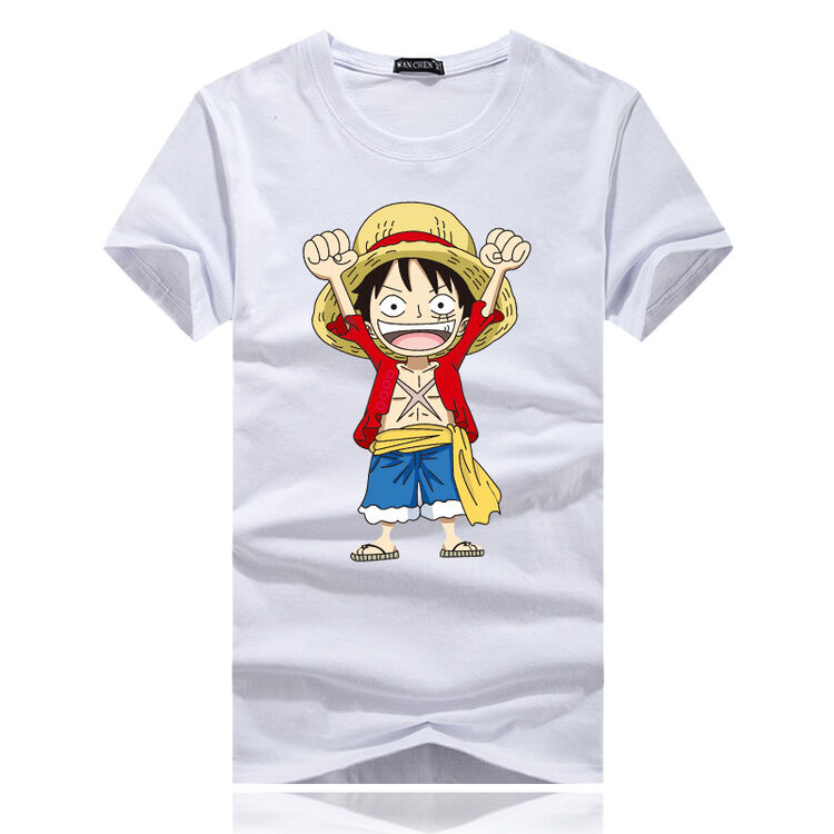 海贼王卡通动漫青少年短袖t恤男棉宽松加大码半截袖打底衫 白色 s
