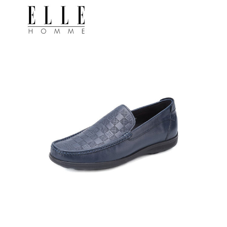 elle homme 潮流男士格子纹男式正装皮鞋休闲鞋男鞋 蓝色 42(260)
