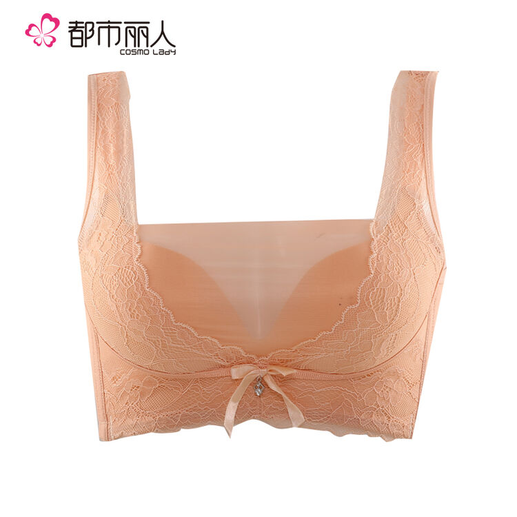 都市丽人 无钢圈文胸 新款女士性感蕾丝抹胸式无钢圈按摩内衣b杯文胸