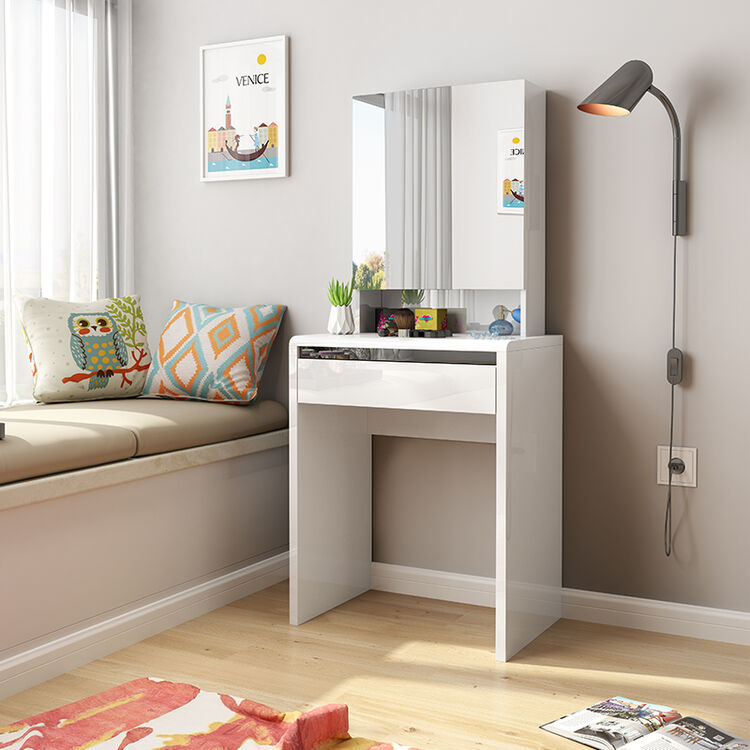 卓莱雅家具 现代简约白色烤漆卧室梳妆台板式化妆桌小户型化妆台60cm