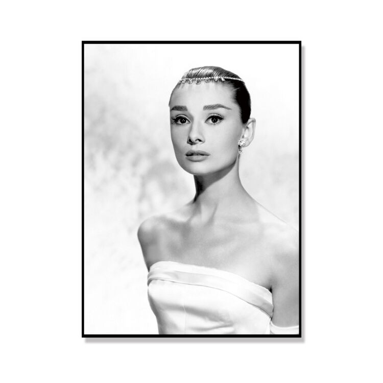 奇野现代客厅装饰画奥黛丽赫本黑白有框名人挂画酒店会所发廊壁画