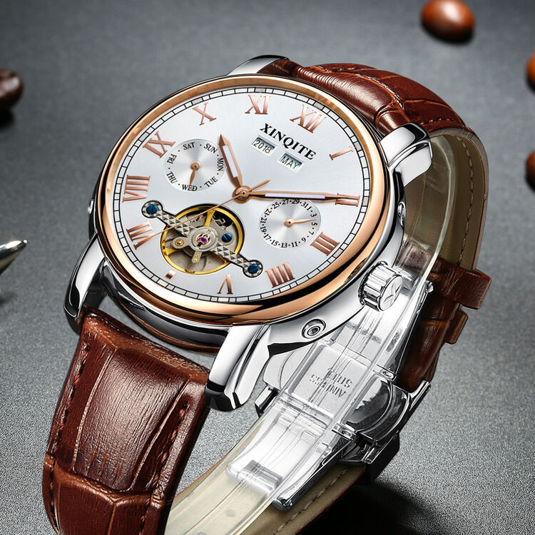 新奇特(xinqite)男士手表 皮带全自动机械表男表防水夜光时尚休闲大