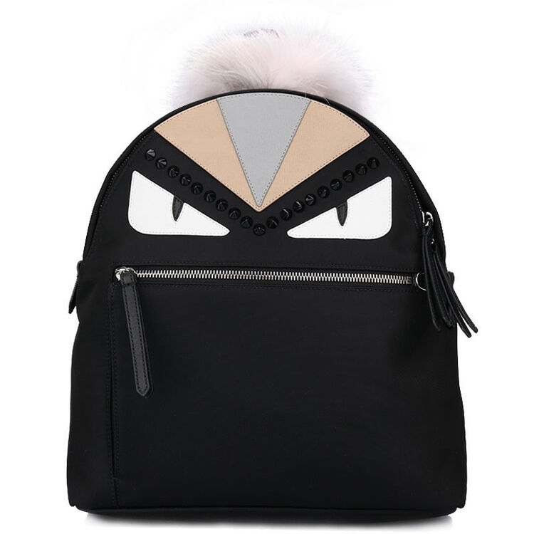 fendi 芬迪 女士黑色尼龙拼接小怪兽双肩背包 8bz035 a0y7 f10y3
