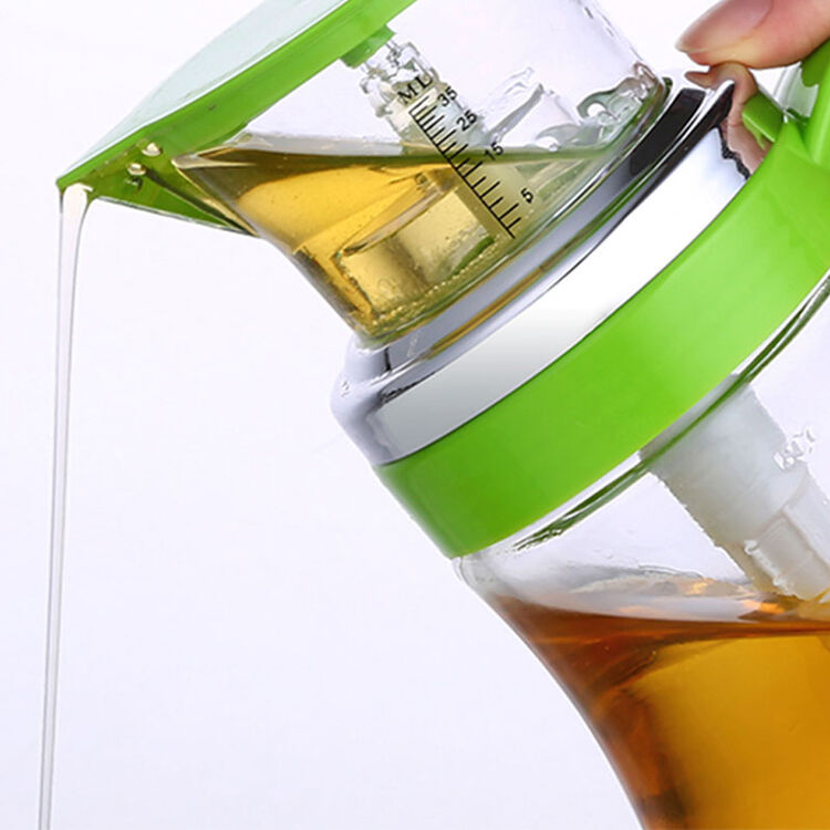创意带刻度手柄600ml定量油壶可控按压式计量油瓶防漏油加厚油瓶控油