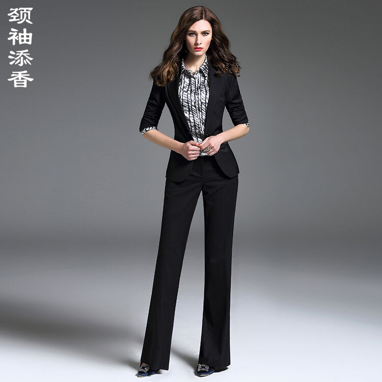 颈袖添香职业装套装女装2017秋冬新款ol正装工作服女士小西装长裤