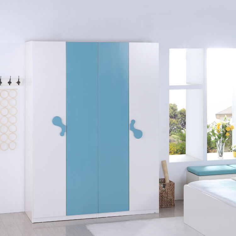 恩嘉依 现代简约四门衣柜 卧室创意烤漆四门衣柜 浅蓝色