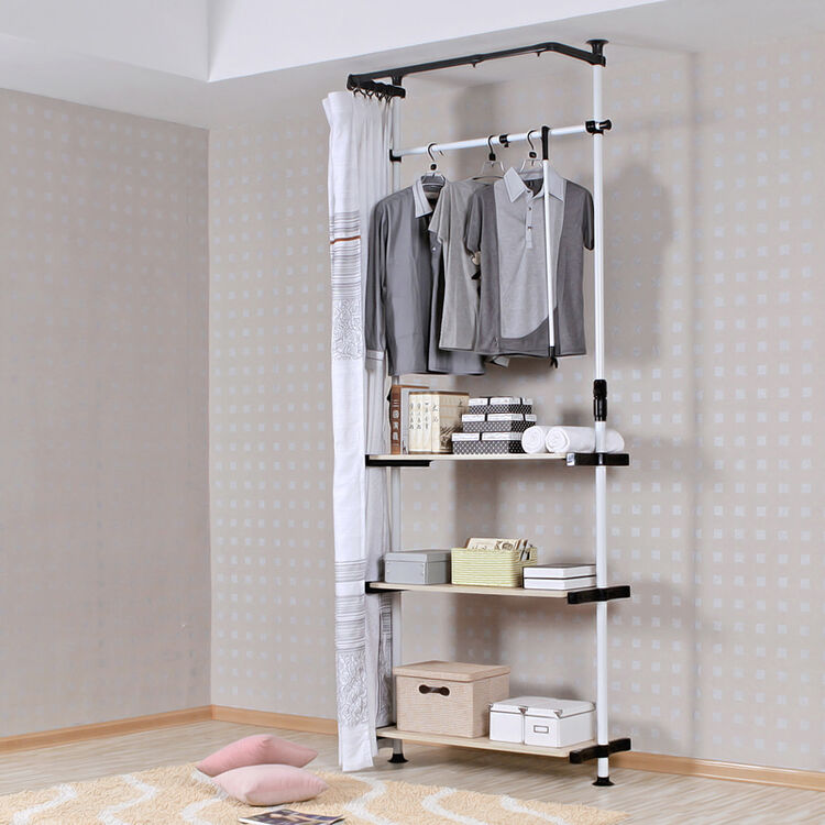 奥阁 家具钢架组合简易加固布衣柜衣橱 可升降伸缩挂衣架 多层储物架