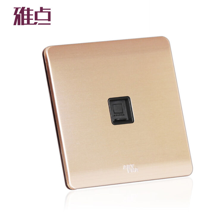 雅点开关插座单双口电脑网线插座钢架构铝合金香槟色面板a66精致系列