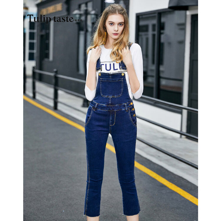 郁香菲 2018年春首发新品 时尚牛仔背带裤 牛仔蓝 m