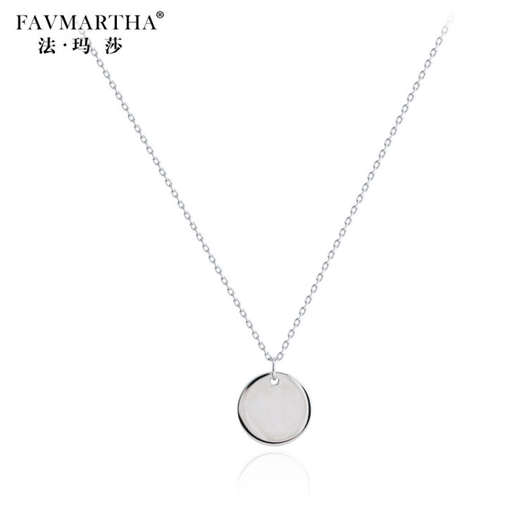 法玛莎 925银项链女款日韩简约几何可定制刻字圆片