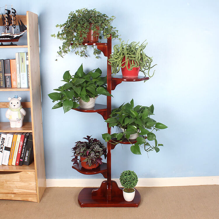 巫记 绿萝花架实木阳台组装现代简约多层实木花架客厅盆景架原木中式