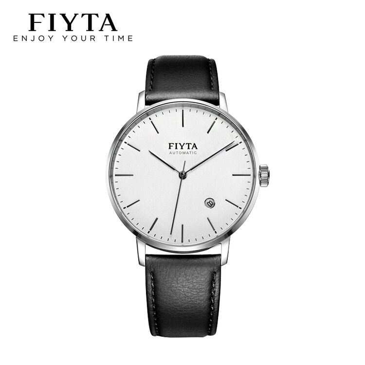 飞亚达fiyta经典系列机械男表商务经典腕表白盘黑带钟表ga802057wwb