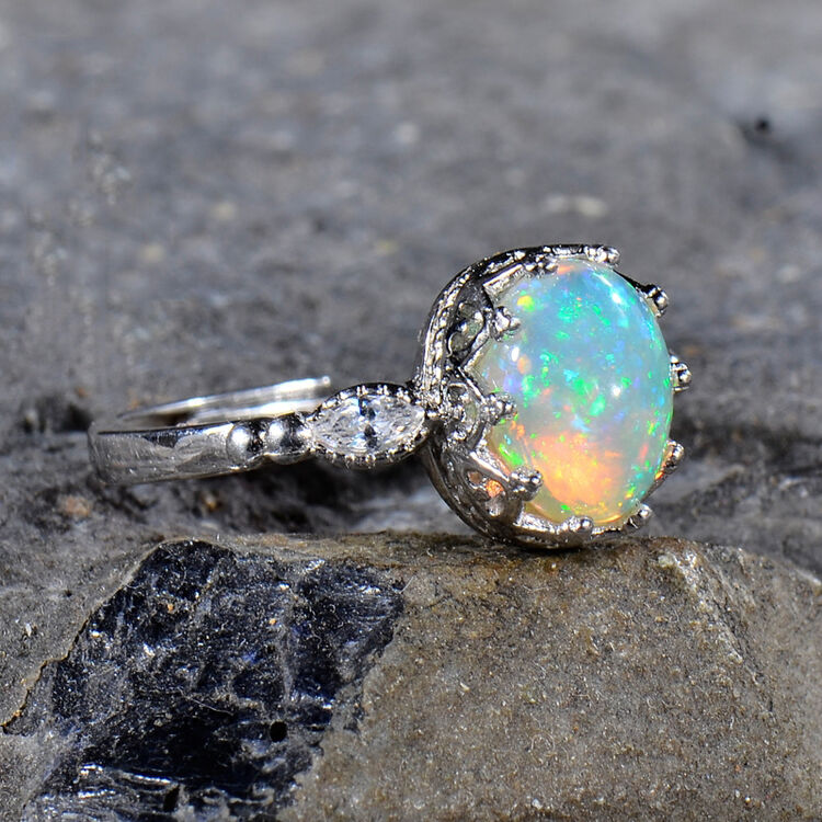 玫之尔天然欧泊女款公主范皇冠欧泊戒指