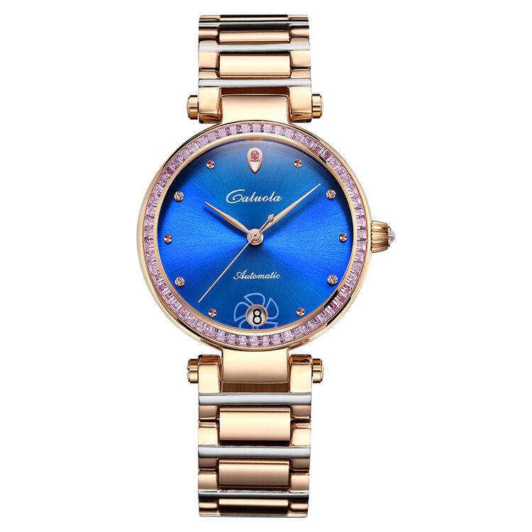 卡罗莱(caluola)女士手表女表全自动机械表镶钻时尚简约单历腕表ca