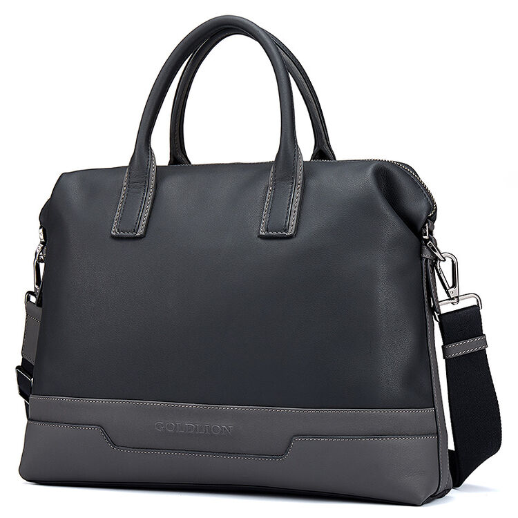 金利来(goldlion)时尚手提包商务包 牛皮横款男士公文包 休闲撞色男包