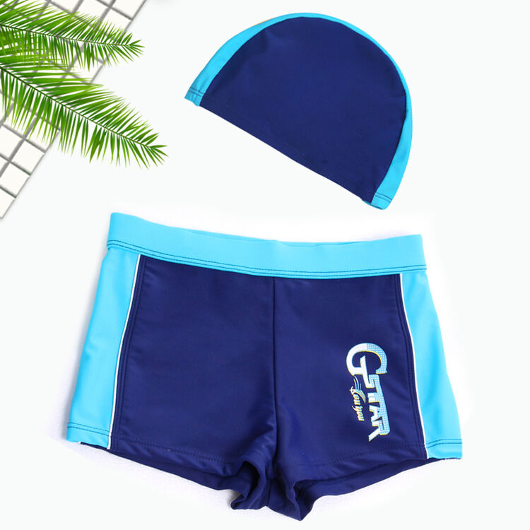 儿童泳裤泳衣 男童宝宝泳裤 青少年中大童平角学生游泳裤 藏蓝底湖蓝