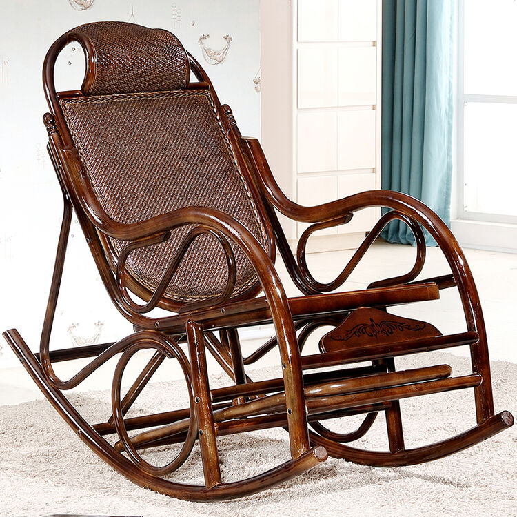 真藤摇椅 藤制老人午休午睡逍遥躺椅子 成人室内阳台休闲藤椅摇摇椅