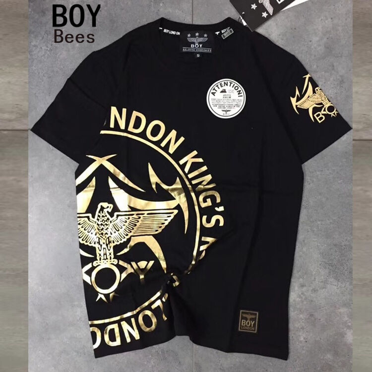 boy bees潮牌2018夏季半袖boy字母印花烫金老鹰宽松纯棉短袖t恤男女